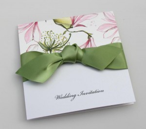 Ela Invitation - Magnolia Print with Green Ribbon